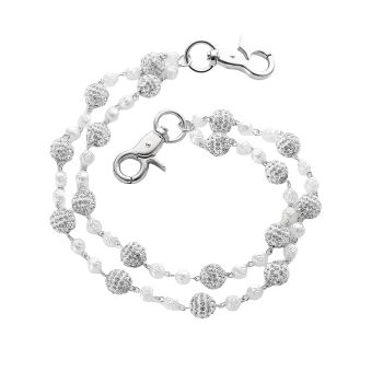 Silver and White Bling Rhinestone Beaded Wallet Chain - Double Layer Hip Hop Trouser Chain Jean Accessory(55g)