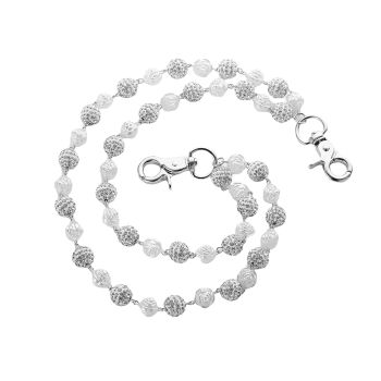 Silver and White Bling Rhinestone Beaded Wallet Chain - Double Layer Hip Hop Trouser Chain Jean Accessory(72g)