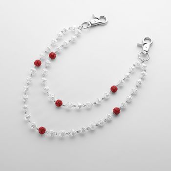 Red and White Bling Rhinestone Beaded Wallet Chain - Double Layer Hip Hop Trouser Chain Jean Accessory(45g)