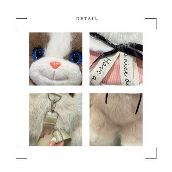 Black Adorable Plush Cat Backpack - Soft Furry Doll Bag with Zipper Compartment for Girls and Women