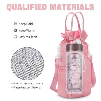 Pink Protective Crossbody Water Bottle Holder with Pockets, Fits 40oz Stanley Tumbler