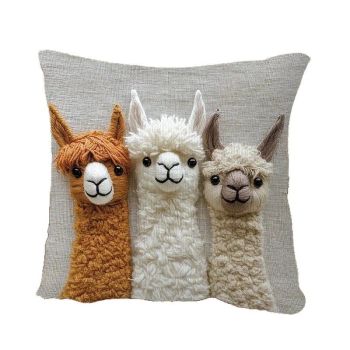 4-PCS Vintage Alpaca Friends Decorative Pillow Covers - Single-Sided Print, 45x45cm