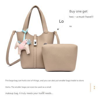 Brown Women's Small PU Leather Bucket Bag with Secure Lock and Horse Charm - 20cm Compact Crossbody Handbag for Everyday Use