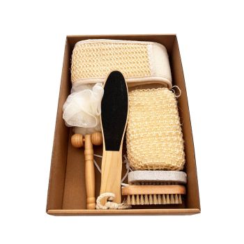 7pcs Natural Spa Bath Gift Set - Includes Body Brush, Sisal Loofah, Pumice Stone and Scrubber - Luxury Home Body Care Kit for Gifting