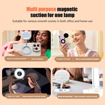 Black 2-in-1 Folding Portable Selfie Light and Magnetic Phone Stand - Vlogging Ring Light with Adjustable Kickstand, Three-Color Soft Light &  USB Rechargeable