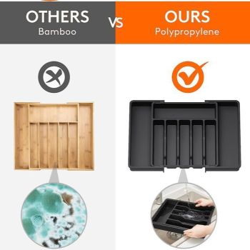 Black Adjustable Cutlery Tray (33-57cm) 