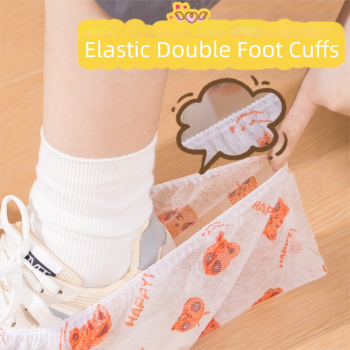 50 Pieces Thickened Non-Woven Disposable Shoe Covers (Orange Bear) – Universal Fit (EU Size 34-45) for Guests & Floor Protection