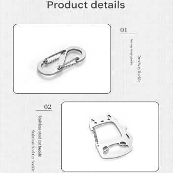 2-Pcs Lucky Cat Stainless Steel Keychain with S-Hooks - Durable & Portable Multi-Tool EDC Clip
