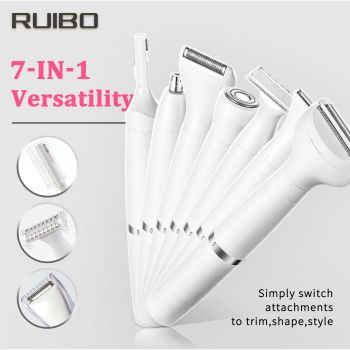 White 7-in-1 Multifunctional Electric Shaver for Women - USB Rechargeable Painless Hair Removal Epilator with Washable Heads for Face, Body & Eyebrows