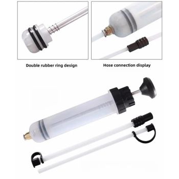 200ml Fluid Extractor & Transfer Pump - Manual Oil Syringe with Extension Tubes for Automotive Brake, Gear & Power Steering Fluids - Heavy Duty Suction Tool