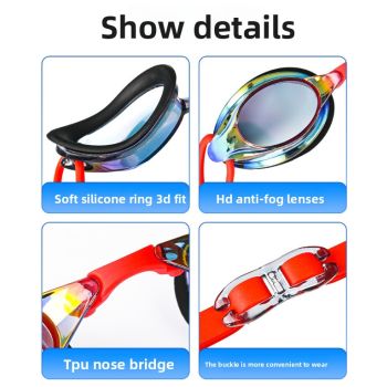 Red Swimming Goggles Mirrored Anti-Fog UV Protection Waterproof HD Silicone Seal Swim Glasses for Men Women Training