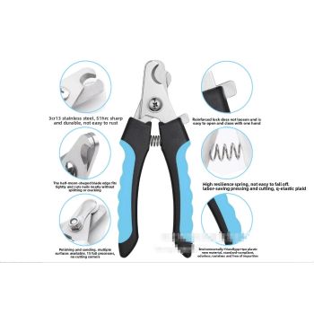 Pet Nail Clippers & File Set for Small Dogs Cats Stainless Steel Claw Trimmer with Safety Guard Non-Slip Handle Grooming Tool Black & Blue