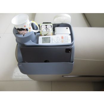 Beige Waterproof Silicone Couch Armrest Cup Holder Tray - Non-Slip & Anti-Spill, Multi-Slot Organizer for Drinks Bottle, Remote, Ipad & snacks