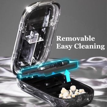 Beige Portable Mini Pill Organizer with 1/2 & 1/4 Precision Cutter - 3-Compartment Daily Travel Medicine Case with Rolling Knob Lock