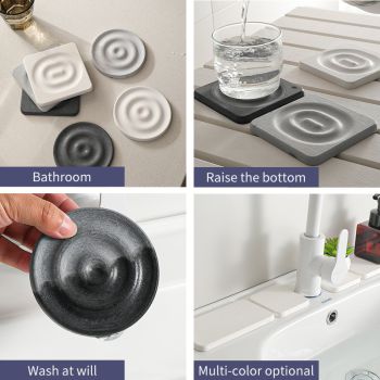 6-Pack Dark Grey Instant Dry Diatomite Round Coaster Tray(10x10CM) - Ultra-Absorbent Bathroom Sink Caddy & Cup Mat