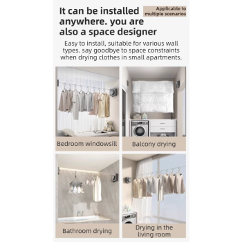 Grey 4.2M Heavy Duty Invisible Retractable Clothesline - Rustproof & Drill-Free Laundry Hanger with 20kg Load Capacity