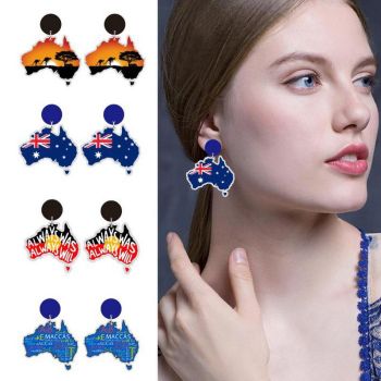 Wooden Australia Map Silhouette Earrings - Lightweight Geometric Ear Drops, Cultural Decor Gift(Style 1)