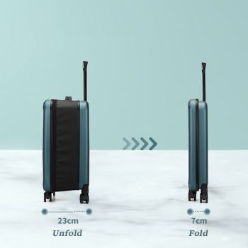 Black 20 Inch Foldable Carry-on Suitcase Ultra Lightweight 2.1kg Hard Shell Luggage with 360 Spinner Wheels and Combination Lock for Australian Travel
