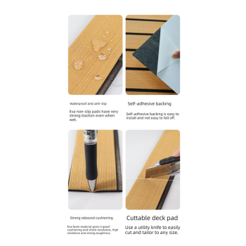 EVA Faux Teak Boat Flooring Border Trim Self Adhesive Marine Decking Strip Non Slip Foam Sheet for Yacht Caravan RV (Light Grey & Black, 240cm x 5.7cm)