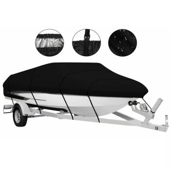 20-22ft Waterproof Boat Cover Trailerable V-Hull Runabout UV Resistant Marine Grade Storage Tarpaulin with Straps (Black, 700cm x 320cm)