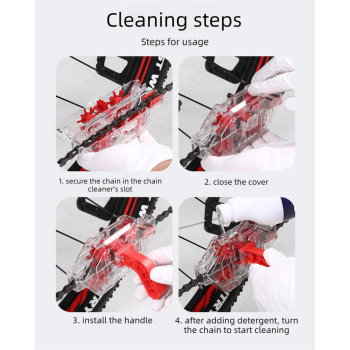 Red Transparent Bicycle Chain Cleaner with Visualization Design - Immersion Wash Tool for Road & Mountain Bikes + Bonus Cleaning Brush