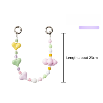 YKA-13 Trendy Double-Clasp Beaded Phone Wrist Strap - Colorful Acrylic & Metal Anti-Loss Lanyard with Spacer Gift