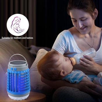 Orange 2-in-1 Cordless Flashlight & Zapper Lantern - Solar / USB Charging, 360° High Voltage Grid and Hanging Hook - Waterproof Mosquito Killer & 4-Mode Camping Light for Outdoor, Home & Patio