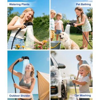 Portable Camping Shower Pump, 6000mAh Rechargable Outdoor Shower Set with 4-Mode Camping Light, 3 Spray Modes & Digital Display, IPX8 Waterproof Pump for Hiking, Travel, Car, Pet