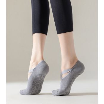 5-Pair Pink Premium Non-Slip Yoga & Pilates Socks with Elastic Cross-Straps - Breathable Cotton Ballet-Style High Grip Socks