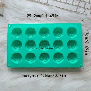 3PCS 3D Rose Shaped Silicone Baking Mold (15 Cavity, Pink + Blue + Green) - Non-Stick Cake Chocolates & Jelly Pan - Durable Flexible Easy Release for Holiday Desserts