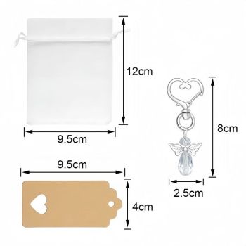 30-Piece White Guardian Angel Keychain Favor Set – Crystal Angel Wings Keyrings with Kraft Tags & Organza Bags for Weddings, Christenings and Party Gifts