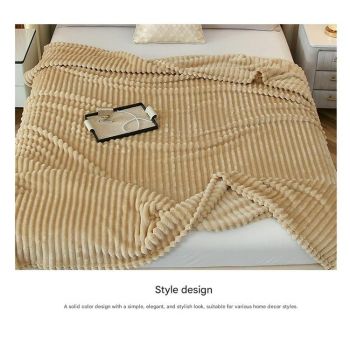 150*200cm Beige Solid Colour Flannel Throw Blanket - Thick Double-Sided Fleece with Ribbed Texture - Soft throw blanket& Lightweight for Sofa, Bed, Office Nap, Air-Conditioned Rooms - Durable, Machine Washable, Non-Shedding