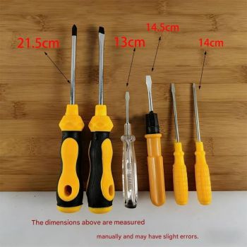 Yellow 6-Piece Household Screwdriver Set – Carbon Steel Tips, Plastic Shafts, Includes Voltage Tester – Durable & Ergonomic DIY Repair Kit for Home Use