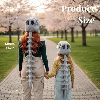 120CM Purple Funny Dinosaur Skeleton Plush Headwear – Quirky Bone Fossil Plushie Hat & Huggable Doll for Party Costumes and Birthday Gifts