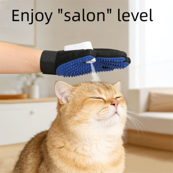 2PCS Black Blue Pet Grooming Spray Glove with Pink & Black Detachable Typec Mister - TPR Soft Deshedding & Massage Brush Glove for Cats and Dogs, Anti Static Spray to Reduce Flying Fur and Easy to Clean