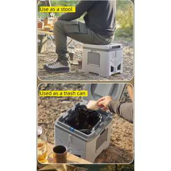 Portable Travel Toilet with Integrated Dual Storage Wings & Odor-Proof Lid – Ergonomic Reusable Foldable Commode with 12.7cm Folding Height for Car Travel & Outdoor Use (Sandy)