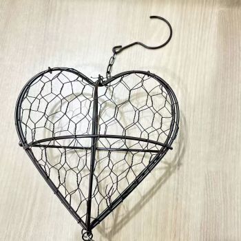 Bird Heart-Shaped Nest with Hanging Metal Frame - Outdoor Garden Decor & Wild Bird Support -  Unique Yard Art for Backyard Sanctuaries and Nature Lover Gifts