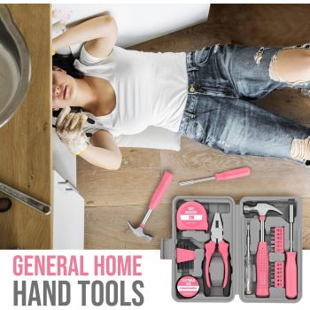24-Piece Yellow Multifunctional Home Tool Kit for Women - Compact Mini Starter Hardware Set with Hammer, Pliers, Screwdrivers - Portable Household Hand Tools for DIY Assembly & Gift Giving