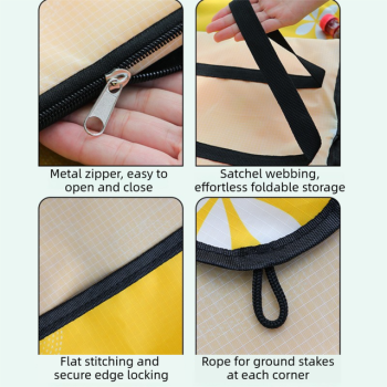2-in-1 Foldable 145 x 200CM Outdoor Picnic Mat and Storage Handled Bag with Pink Sunflower Pattern & 4 Ground Stakes - Portable Waterproof Camping Blanket Travel Picnic Rug for 3-4 People Outdoor use