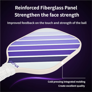 White + Blue + Purple Striped Fiberglass Pickleball Paddle – Ultra Lightweight Pickleball Racket for Outdoor Play with Large Sweet Spot, Shock-Absorbing Silicone Grip and TPU Edge Guard
