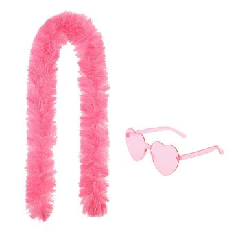6PCS Festival Party Costume Accessories Set : Heart Shaped Sunglasses and 1.5M Feather Boas - Pink & Rose Red & Red Carnival Dress Up Kit, Colour Coordinated Fun Props for Events Celebrations and Photo Booths