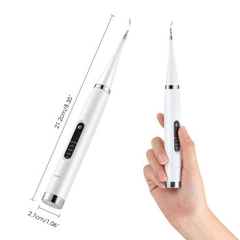 2-in-1 White Rechargeable Electric Teeth Cleaner & Plaque Remover - Home Waterproof 5-Mode Adjustable 31000 VPM Dental Scaler Kit for Tartar and Calculus Removal