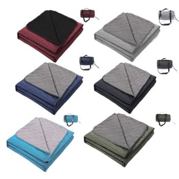 200 x 140cm Black Large Double Layer Waterproof Thick Fleece Camping Blanket Picnic Mat, Portable Travel Ground Mat with Shoulder Carry Bag for Hiking Travel Indoor Outdoor Use