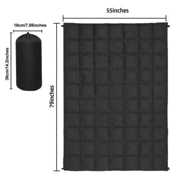 200x140cm Black Large Outdoor Camping Imitation Silk Cotton Wearable Warmth Blanket, Quilted Poncho Shawl Throw with Storage Bag, Lightweight Warm Camping Quilt for Camping Travel Home Use