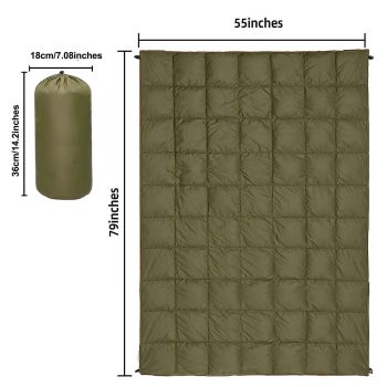 200x140cm Green Large Outdoor Camping Imitation Silk Cotton Wearable Warmth Blanket, Quilted Poncho Shawl Throw with Storage Bag, Lightweight Warm Camping Quilt for Camping Travel Home Use