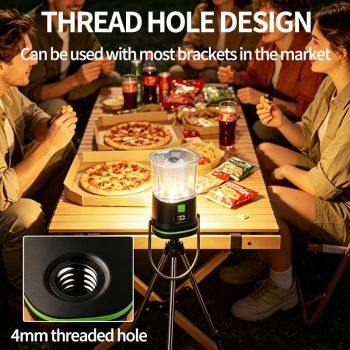 2PCS LY27 Black and Green Compact LED Camping Lantern with Spotlight and Ambient Light, USB-C Rechargeable Outdoor Emergency Tent Light - Digital Battery Display, 7 Lighting Modes, 100m Beam Range & Hanging Hook