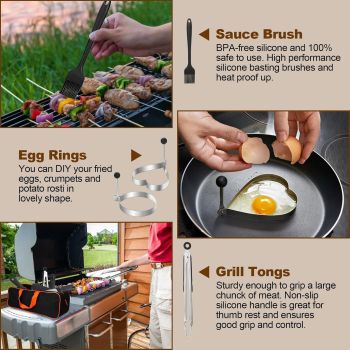 14PCS Stainless Steel BBQ Griddle Tool Kit with Carry Bag, Flat Top Grill Accessories Set for Blackstone and Camp Chef - 4 Grill Spatulas, Tong, Scraper, 2 Oil Bottles and Heart / Round Egg Rings for Outdoor Barbecue