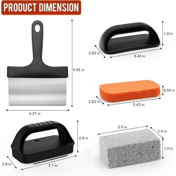 10-Piece BBQ Grill Cleaning Kit - Grill Scraper, 3 Cleaning Blocks & 4 Nylon Scouring Pads and 2 Ergonomic Handles for Flat Top Grills, Griddles and Outdoor Cooking Surfaces