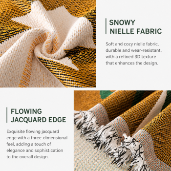 180 x 340 CM Christmas Jacquard Chenille Sofa Cover Throw Blanket with Tassel Fringe (Style 3), Elegant Festive Couch Protector Slipcover for Holiday Home Decor and Multi-Purpose Use