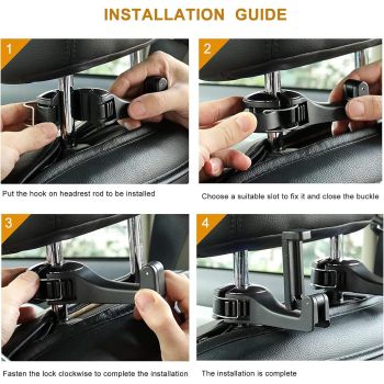 4 Pack Black Car Headrest Hook with Phone Holder for Purses Bags and 4-6.5 Inch Smartphones, Universal 360 Rotation Back Seat Storage Hook and Mobile Stand